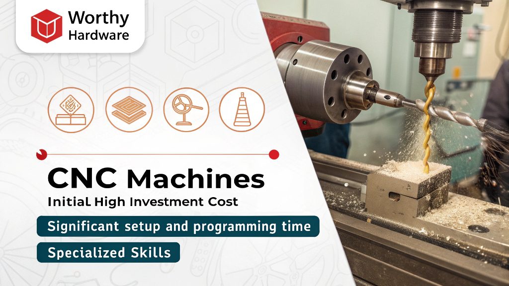 a complex CNC machine next to a simple, single wooden part