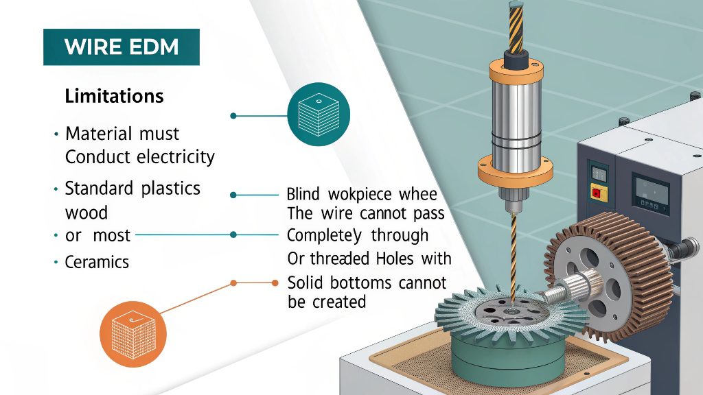 A diagram showing a cross-section of a part with a blind pocket, an impossible feature for Wire EDM