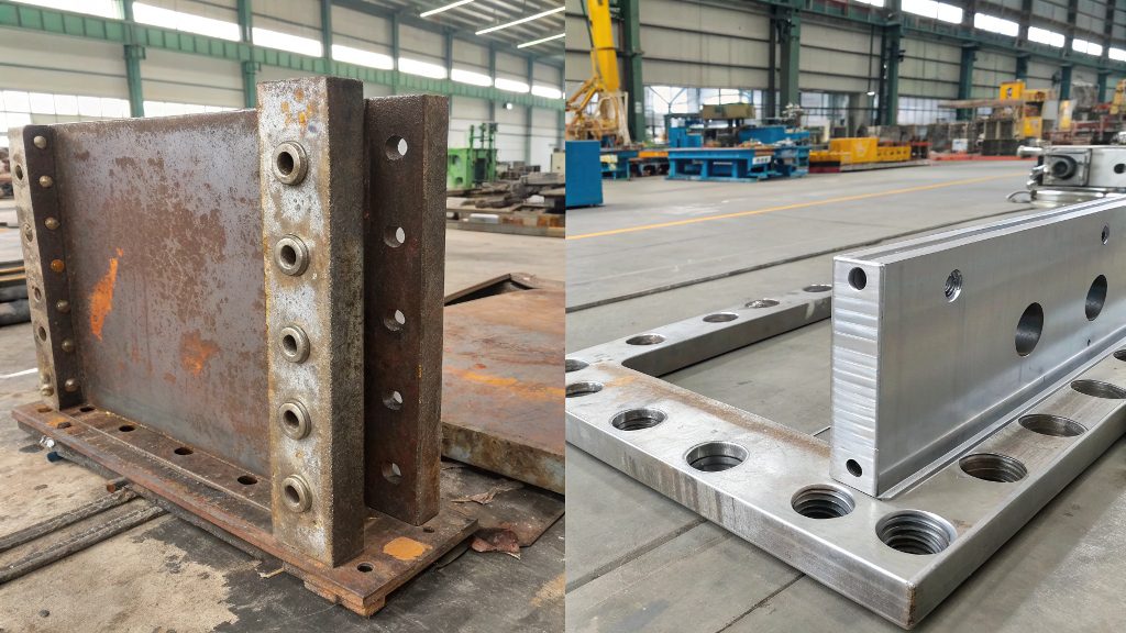 A comparison of different alloys, some rusted and some clean