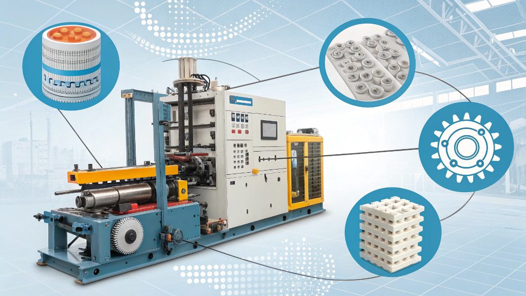 An industrial silicone part being tested for flexibility and compression