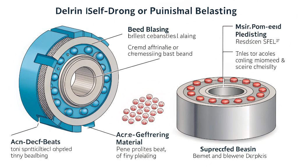 A white Delrin part being bead blasted in a cabinet