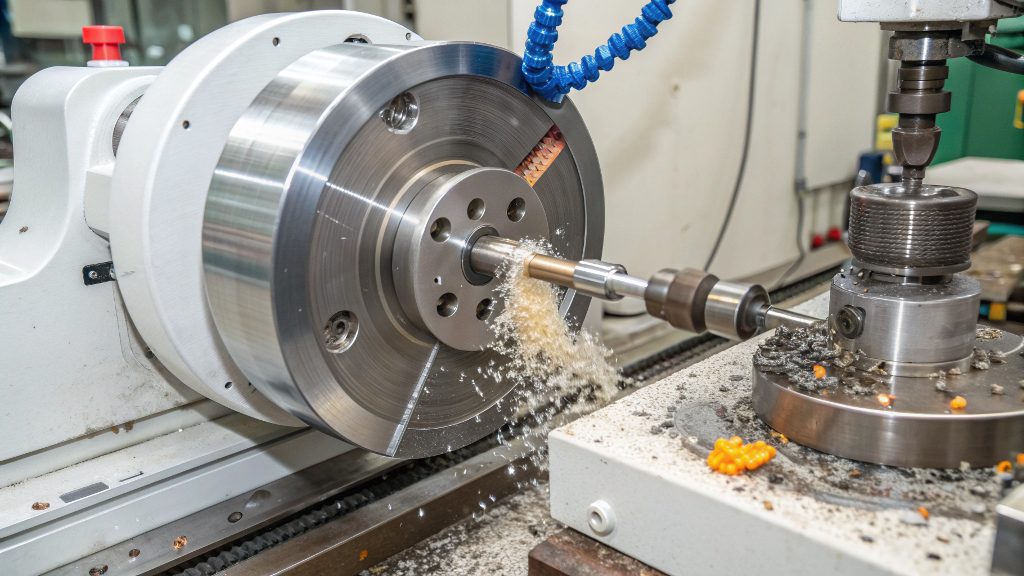 A profilometer measuring the surface roughness of a machined Delrin part