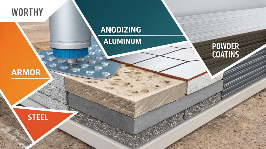 CNC part being powder coated in a spray booth