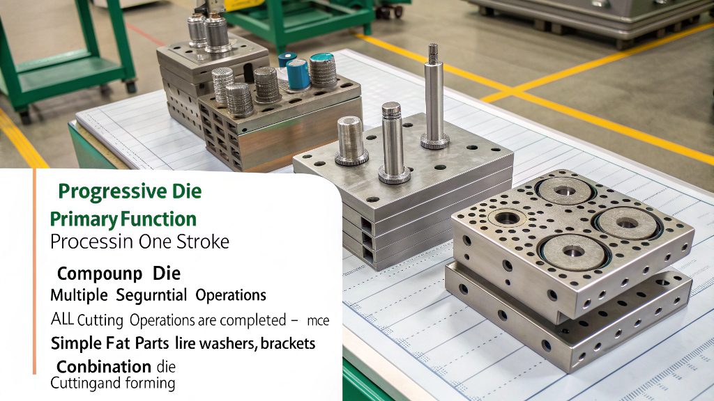 Stamping Die Types Explained Comparison chart of progressive, compound, and combination dies