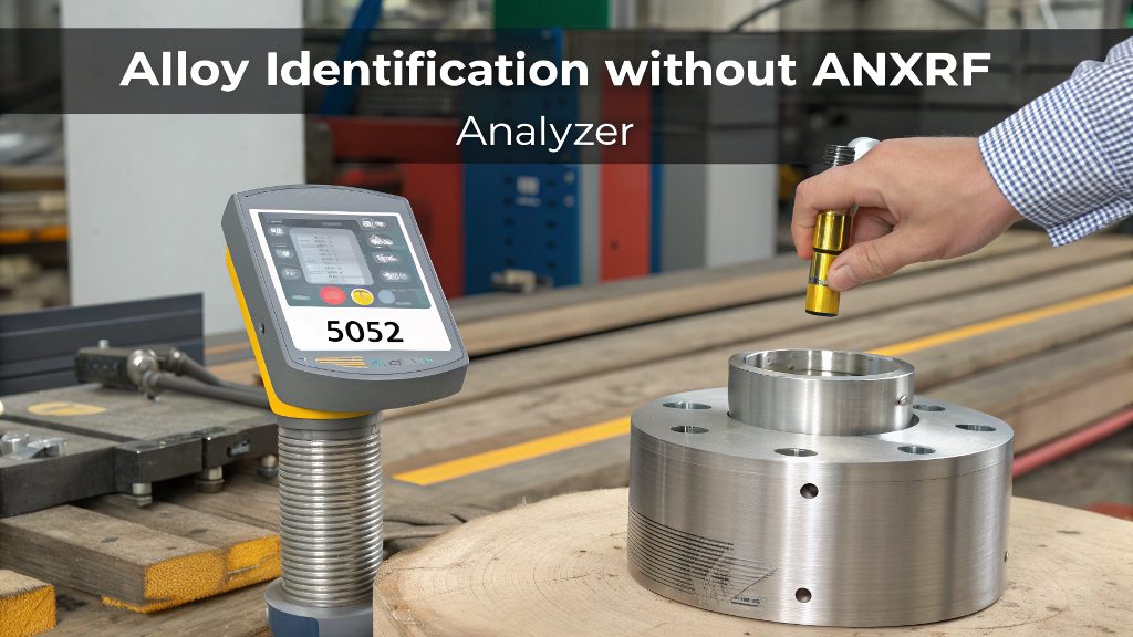 A technician using a handheld XRF analyzer on an aluminum part.