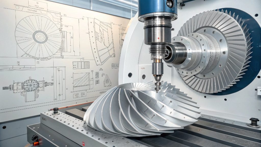 5-Axis CNC Machining for Aerospace A 5-axis CNC machine working on a complex aerospace component.