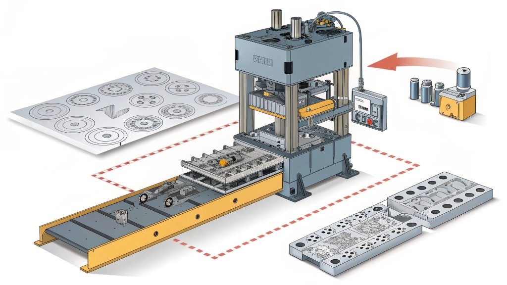 a variety of metal stamped parts for different industries