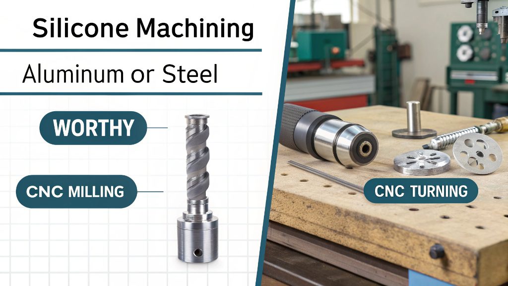 A CNC machine cutting into a block of blue silicone