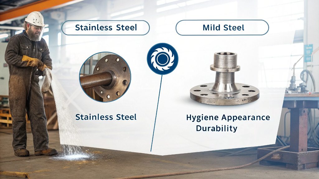 A shiny, corrosion-free stainless steel part in an outdoor environment