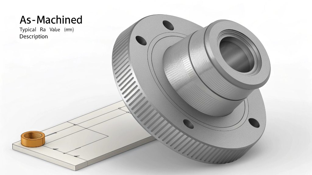 A close-up of an as-machined metal part showing tool marks