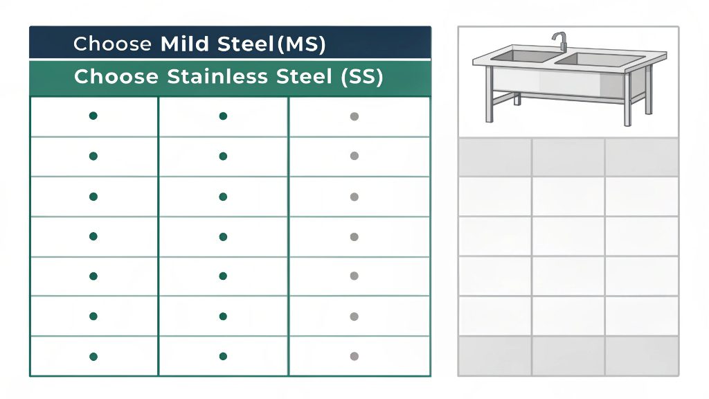 A split image showing a structural frame made of mild steel and a medical instrument made of stainless steel