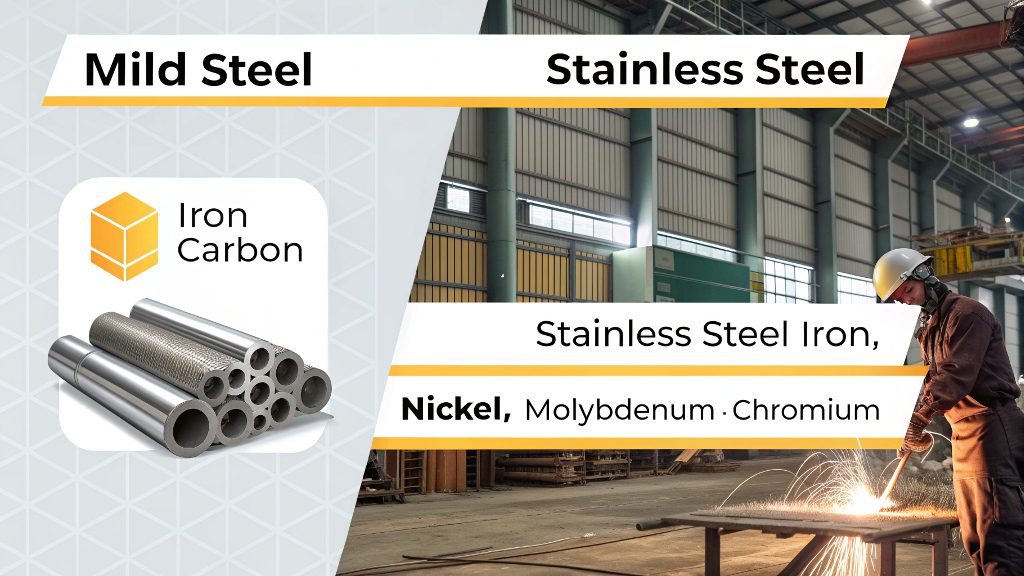 A chart showing the elemental composition of mild steel and stainless steel