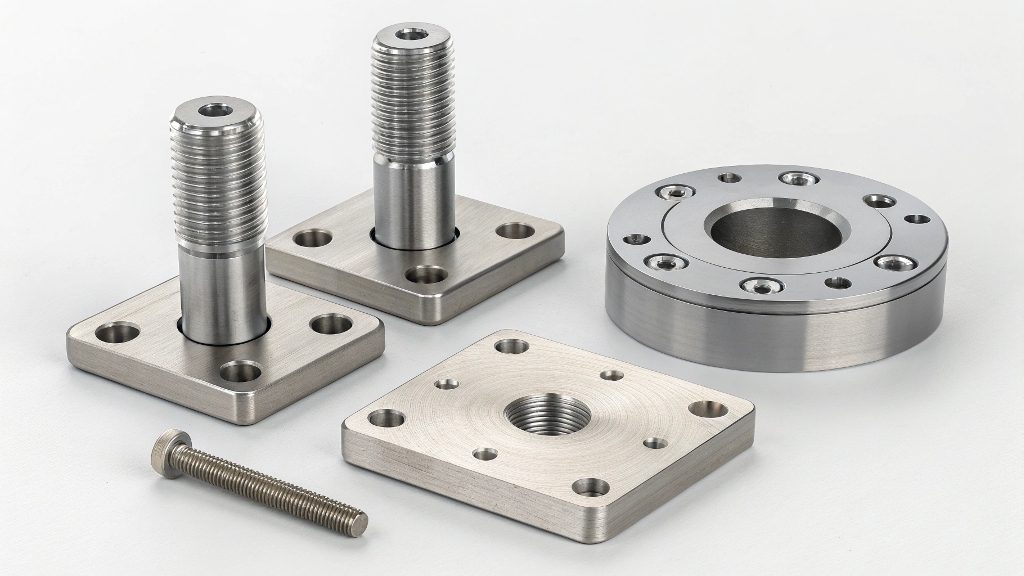 Machining 316 Stainless Steel A CNC machine carefully milling a complex part from 316 stainless steel with coolant flooding the area.
