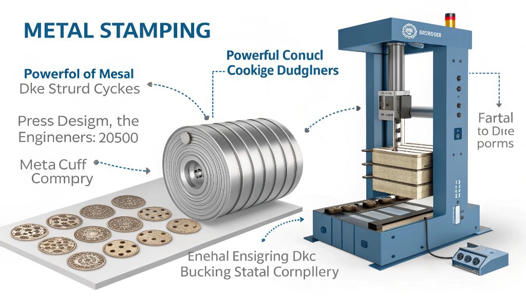 a diagram showing the basic metal stamping process