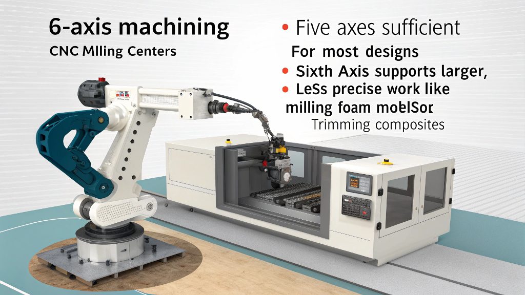 6 axis robotic arm machining A 6-axis robotic arm performing a machining task.