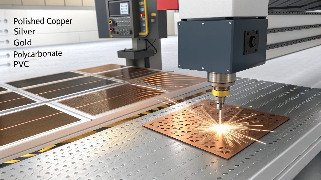 A highly reflective sheet of polished copper