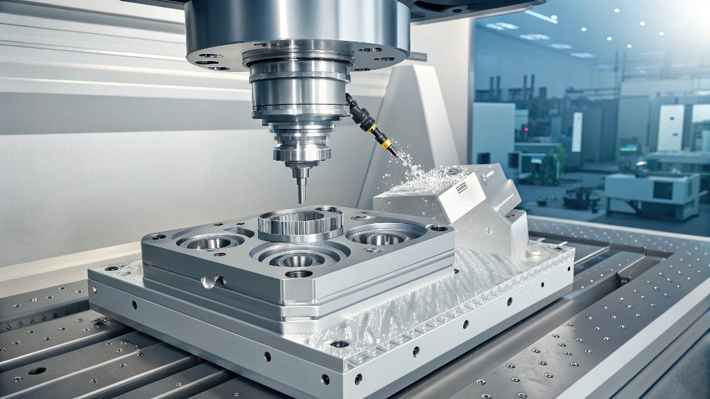 CNC milling machine operating efficiently on a large part