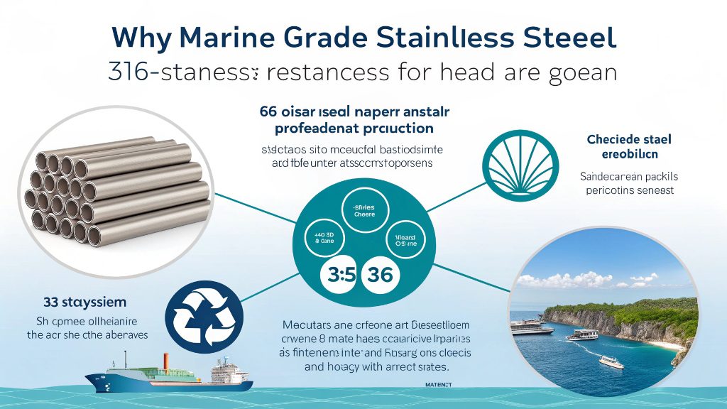 A display of various marine-grade stainless steel fittings
