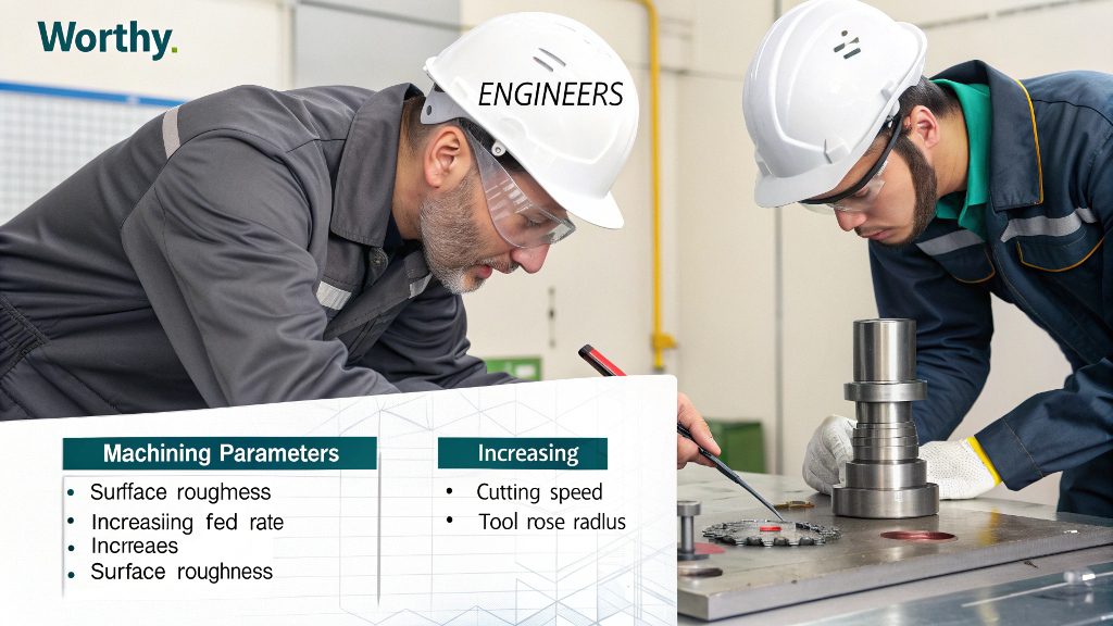 A CNC machine tool cutting a metal workpiece creating shavings