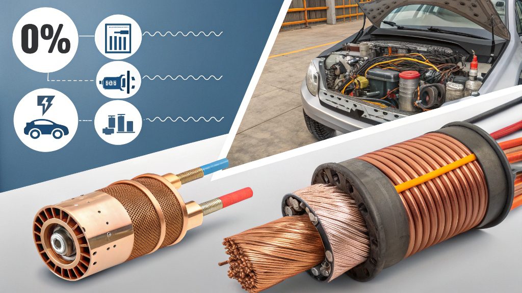 An illustration showing electrons flowing smoothly through a copper wire, compared to a wire of a less conductive material.
