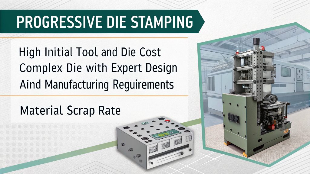Disadvantages of Progressive Die Stamping Image of a metal carrier strip after parts have been stamped, showing scrap material