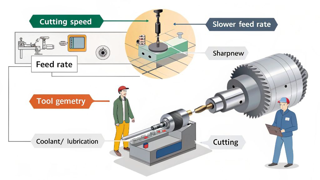 A CNC machine in operation, showing the cutting tool and workpiece