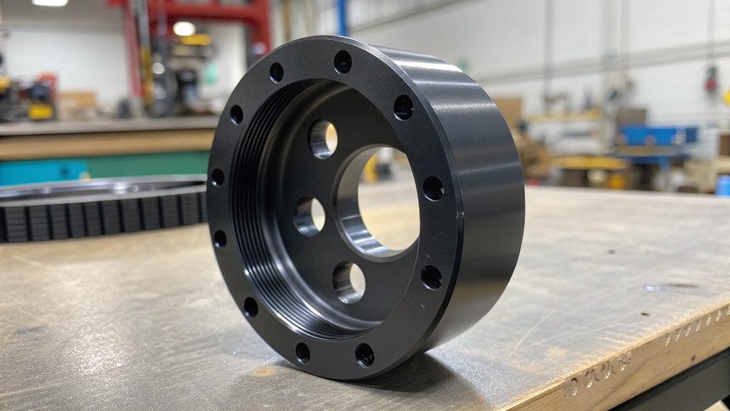 An operator placing a rack of aluminum parts into an anodizing tank