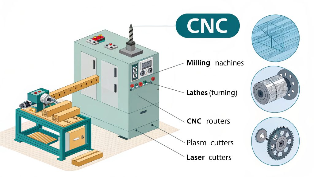 CNC Machine Varieties A CNC lathe and a CNC mill side-by-side
