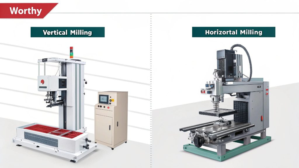 Vertical and Horizontal Milling Machines A vertical milling machine next to a horizontal milling machine